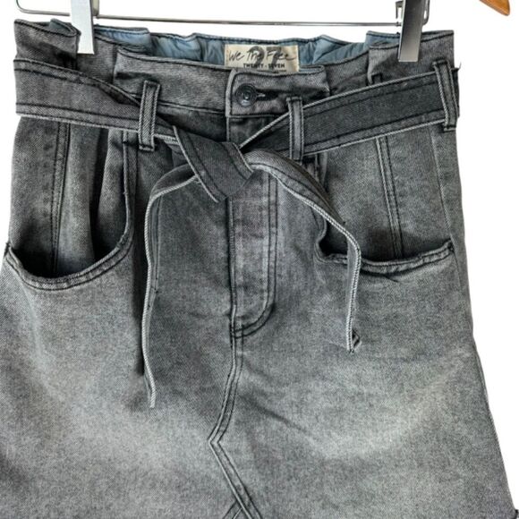 We the Free East Of Eden Black Wash Paper Bag Waist Mini Skirt Sz 27 - Picture 4 of 9